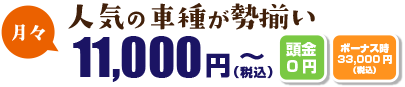 人気の車種が勢揃い月々1万円